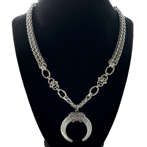 Silverskylight Jewelry - Sterling silver moon & handcrafted stainless steel links wheat chain necklace